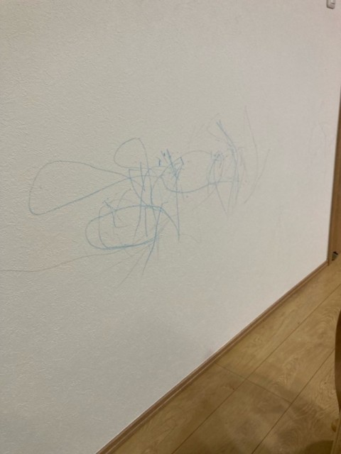 我が家の壁に色鉛筆でお絵描き！？